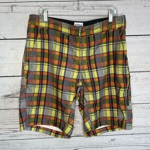 The North Face Mens Board shorts 34 Plaid Orange‎ Yellow Swim Raft Hike Water